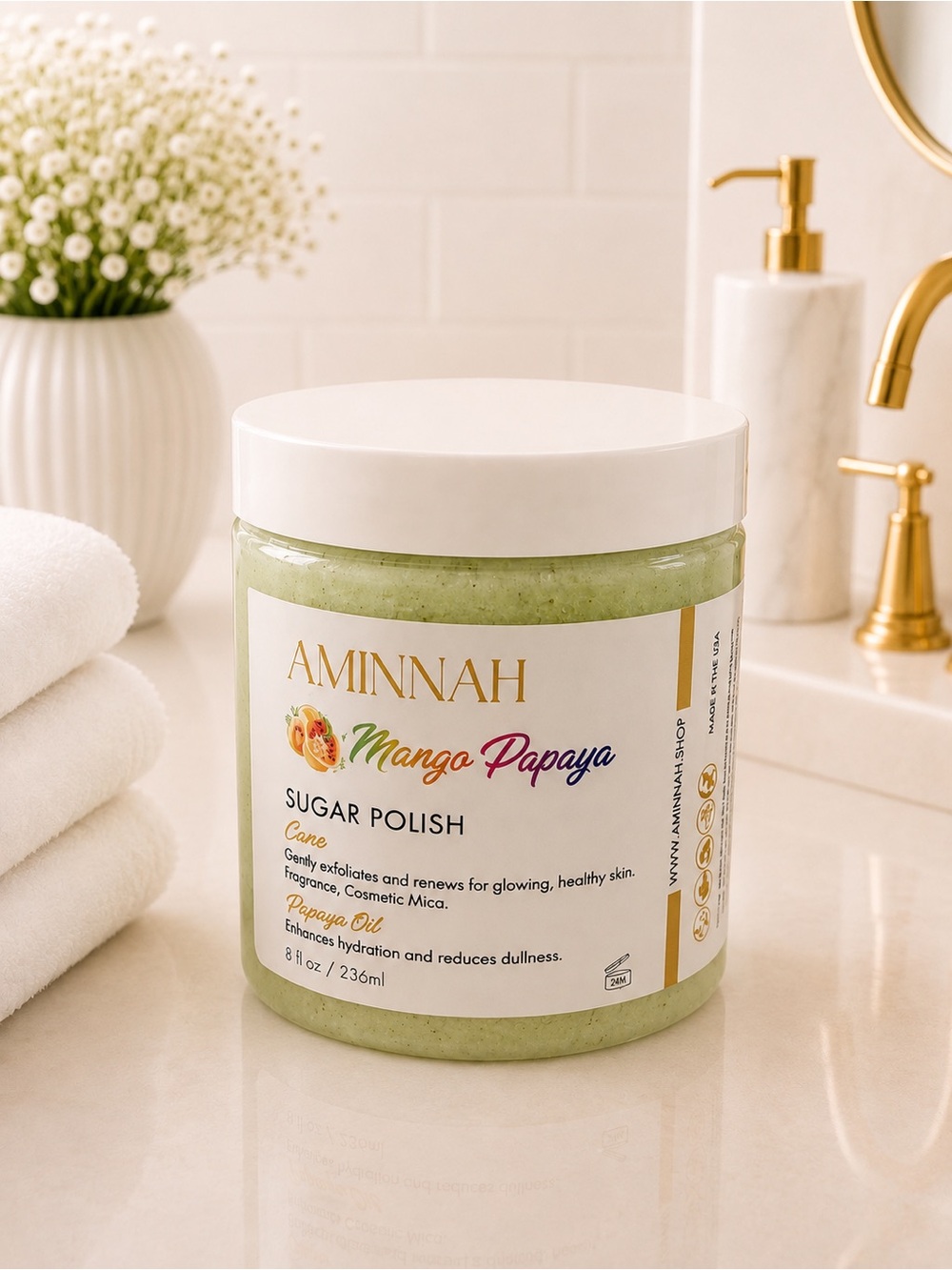 Aminnah Mango Papaya Green Sugar Polish - Exfoliating Body Scrub